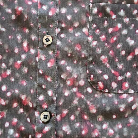 J Jill Deep Brown Sheer Polka Dot Print Button Down Tunic Size Petite Large - Picture 8 of 11